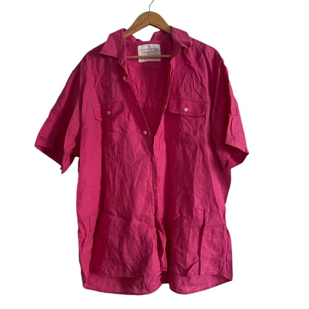 Madison Relaxed Linen button-down shirt in pink EUC